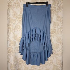 NYLON APPAREL CHAMBRAY FLAMENCO COCKTAIL HI LOW TIERED RUFFLE MIDI SKIRT sz L